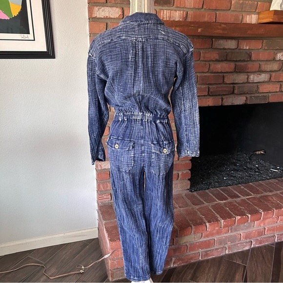 Free People Madrid Double Cloth Gauzy Jumpsuit in Indigo Blue Sz XS - Picture 7 of 9